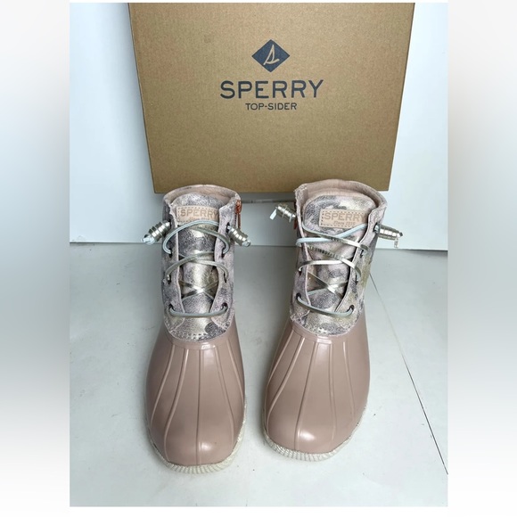SPERRY TOP-SIDER Saltwater Water Resistant Metallic Camel Pink Duck Boots Size 6 - Picture 2 of 10
